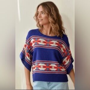 American Eagle Outfitters Purple and Coral Patterned Oversized Sweater